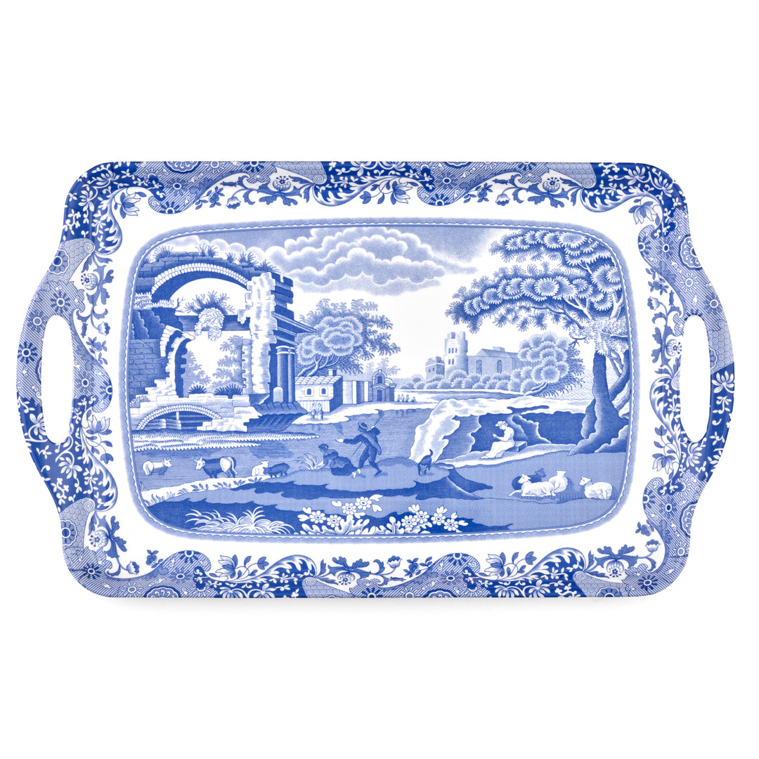 BLUE ITALIAN MELAMINE LARGE HANDLED TRAY