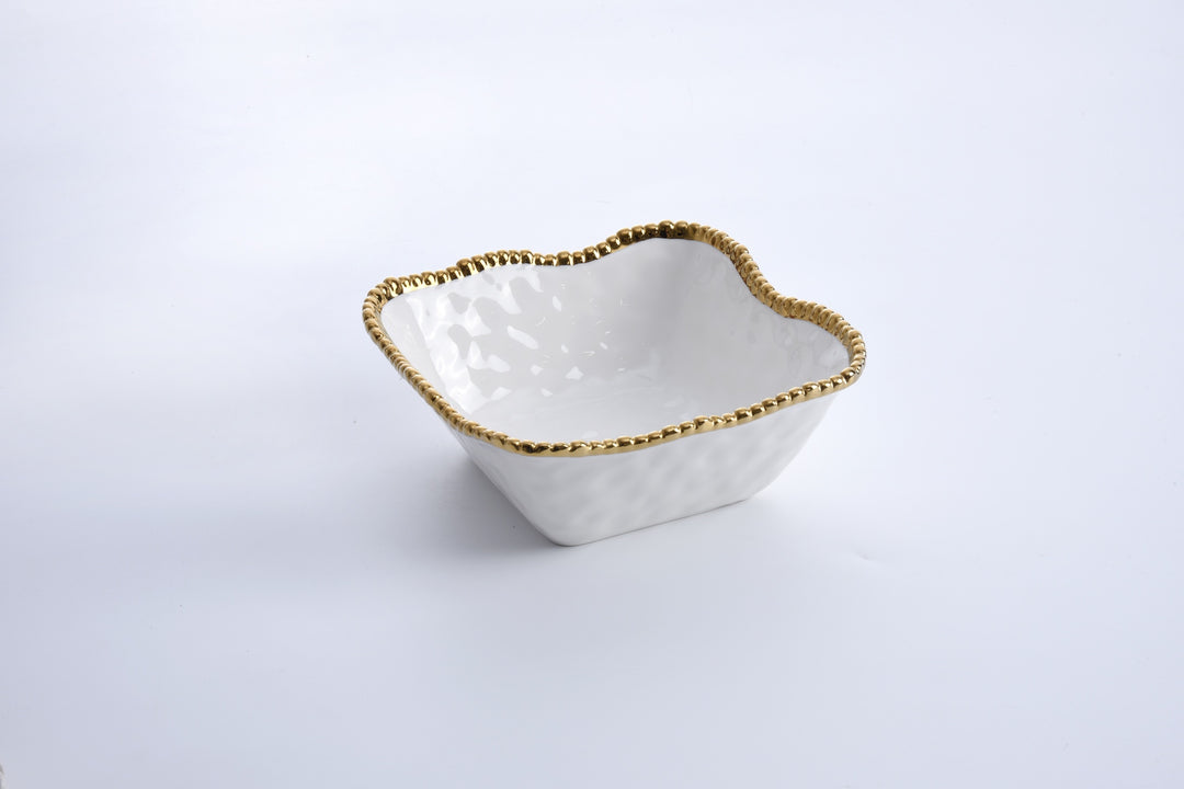 GOLD & WHITE MEDIUM SQUARE SALAD BOWL
