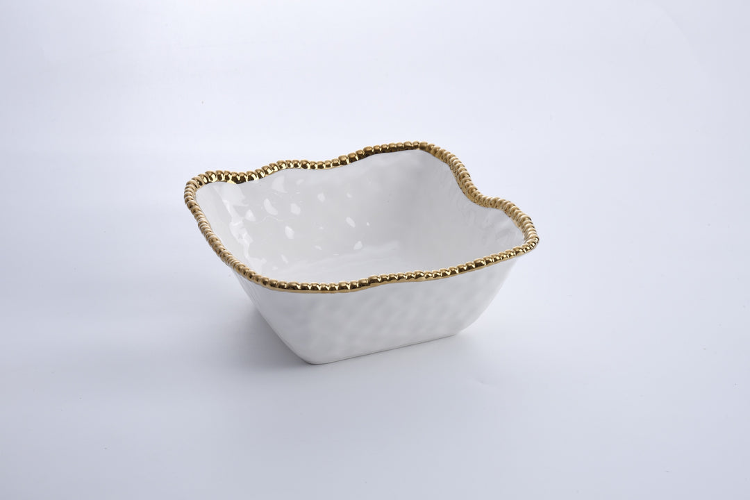 GOLD & WHITE LARGE SQUARE SALAD BOWL