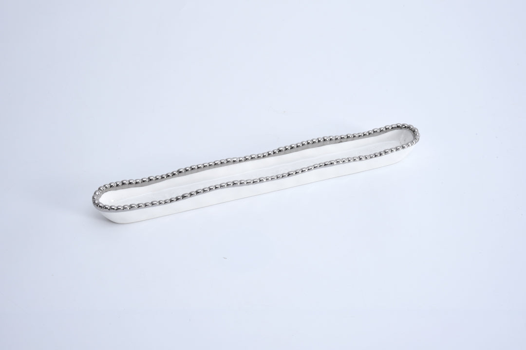 SILVER & WHITE OLIVE SERVING DISH