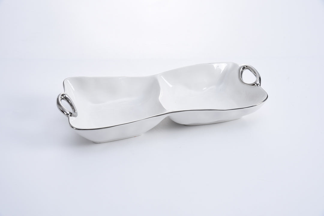 SILVER & WHITE 2 SECTION BOWL