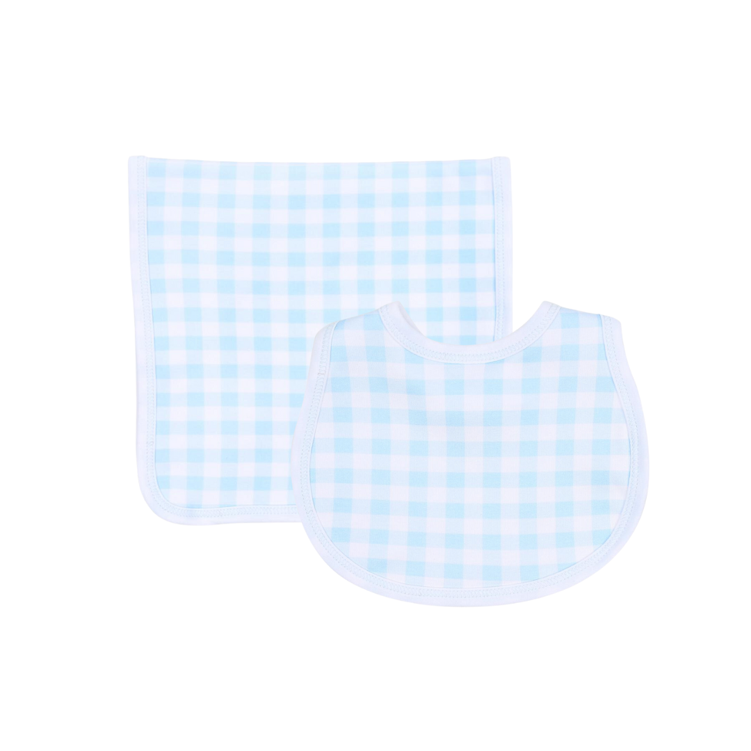 BLUE CHECK BIB & BURP CLOTH SET