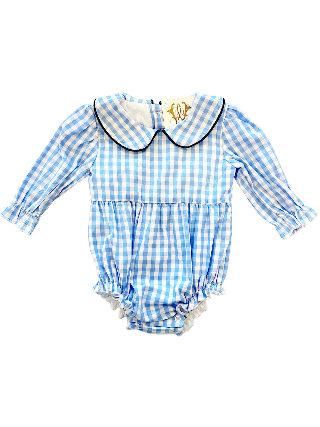 Light Blue with Navy Trim Girls Bubble – Classic Baby Bubble with Contrasting Trim | Walker Boutique