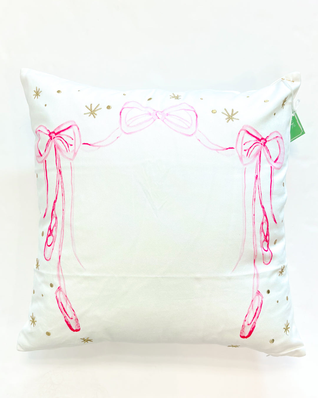 Over the Moon Custom Monogram Ballet Shoes & Bows Pillow with Gold Embroidery – Personalized Nursery or Gift Decor