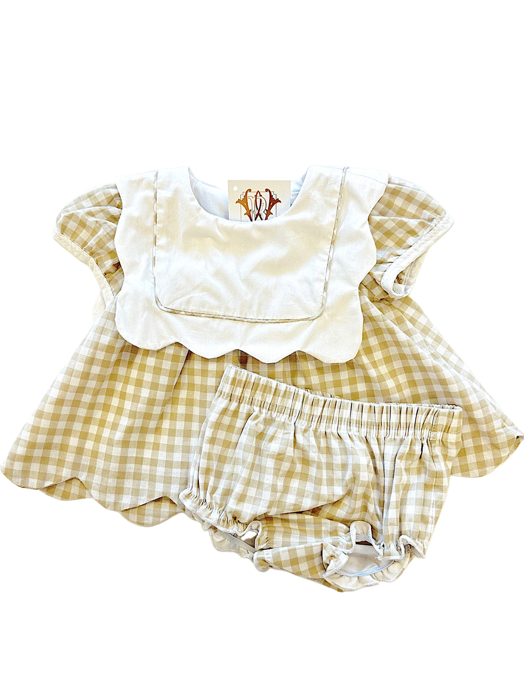 Gingham Khaki Little Girl Bloomer Set – Classic Southern Gingham Two-Piece Outfit for Baby Girls | Walker Boutique