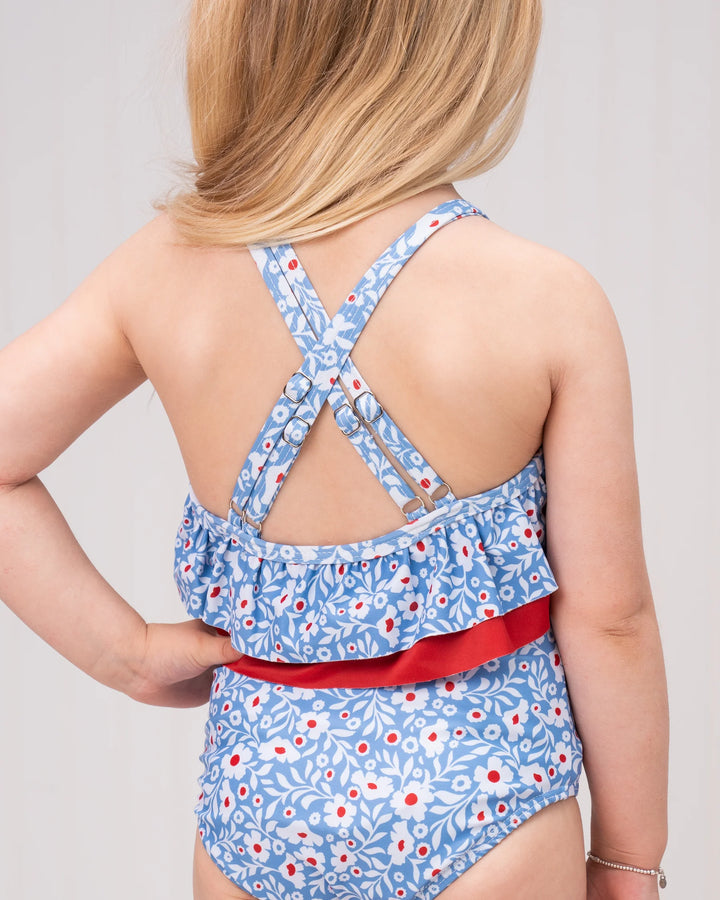 RED WHITE BLUE FLORAL LAGUNA SWIMSUIT