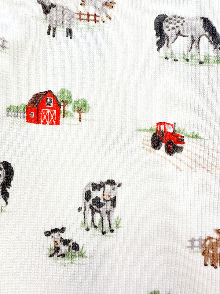 Little Farm Bamboo Zipper Footie – Soft Bamboo Baby Footed Pajamas with Farm Print | Walker Boutique
