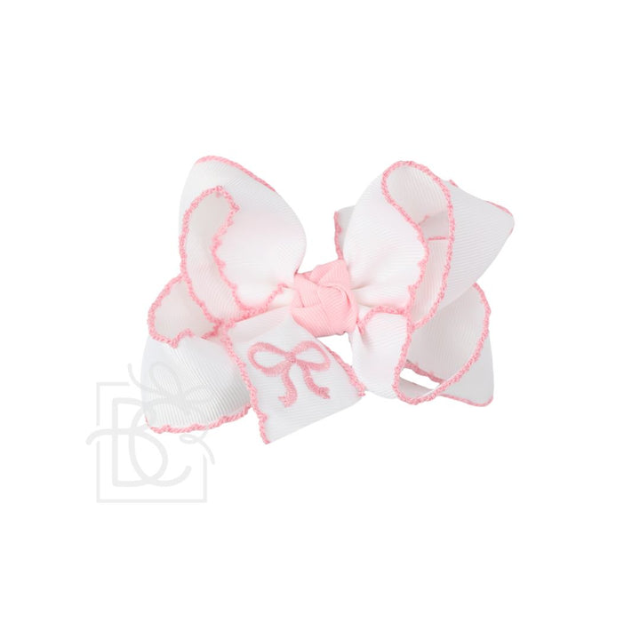 WHITE CROCHETED EDGE BOW WITH LIGHT PINK BOW DESIGN