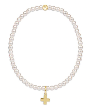 EGIRL CLASSIC PEARL 3MM BEAD BRACELET - SIGNATURE CROSS CHARM