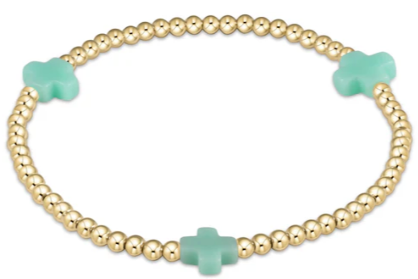 EGIRL SIGNATURE CROSS GOLD PATTERN 3MM BEAD BRACELET - MINT