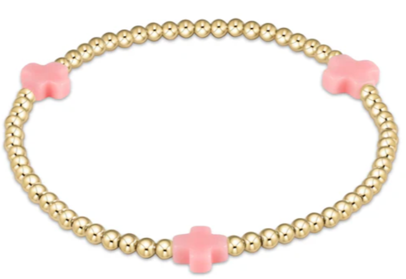 EGIRL SIGNATURE CROSS GOLD PATTERN 3MM BEAD BRACELET - PINK
