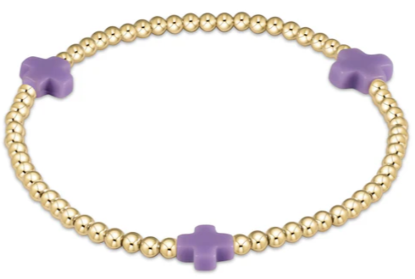 EGIRL SIGNATURE CROSS GOLD PATTERN 3MM BEAD BRACELET - PURPLE