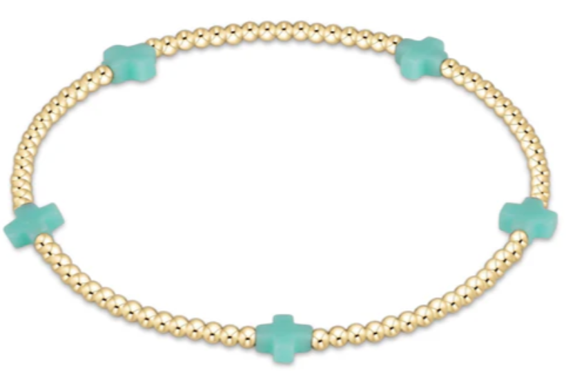 EGIRL SIGNATURE CROSS SMALL GOLD PATTERN 2MM BEAD BRACELET - MINT