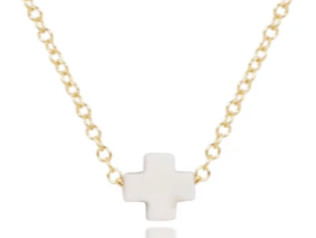 EGIRL 14" NECKLACE GOLD, SIGNATURE CROSS SMALL OFF WHITE