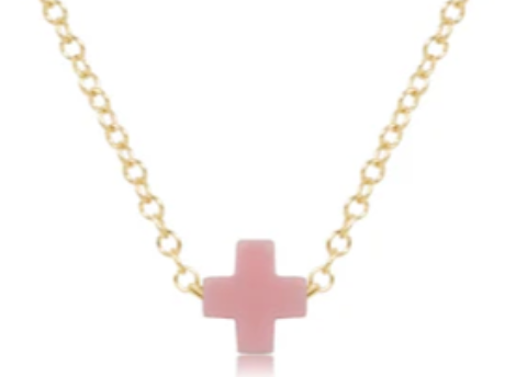 EGIRL 14" NECKLACE GOLD, SIGNATURE CROSS SMALL PINK