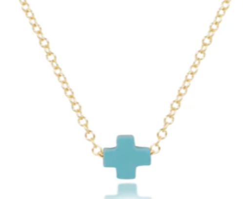 EGIRL 14" NECKLACE GOLD, SIGNATURE CROSS SMALL TURQUOISE