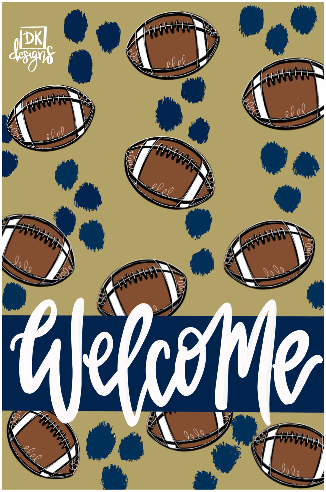 GOLD & NAVY FOOTBALL WELCOME GARDEN FLAG