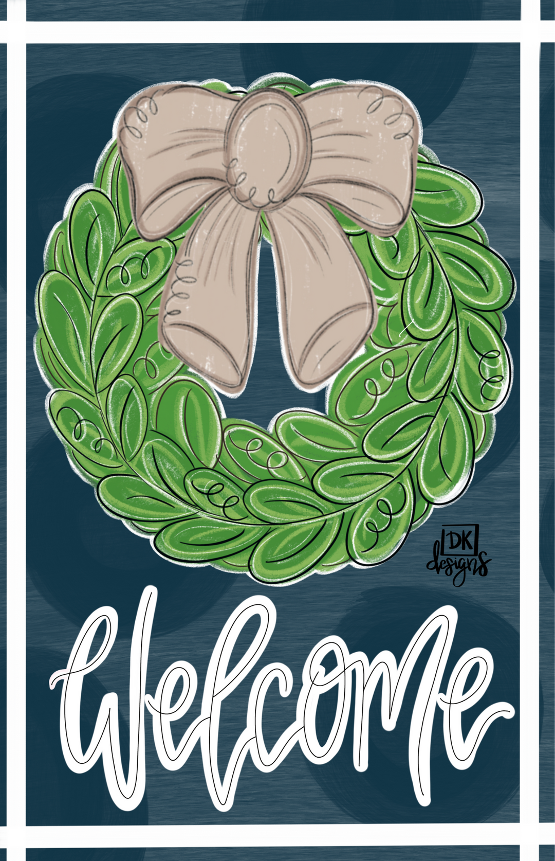NAVY WREATH WELCOME GARDEN FLAG