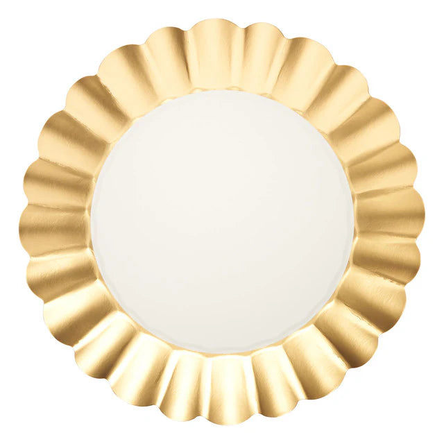 GOLD & WHITE SCALLOPED DINNER PLATE