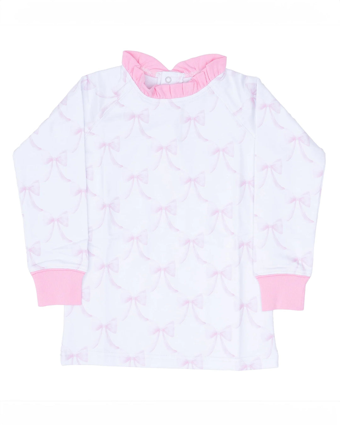 White baby romper with pink accents on a white background