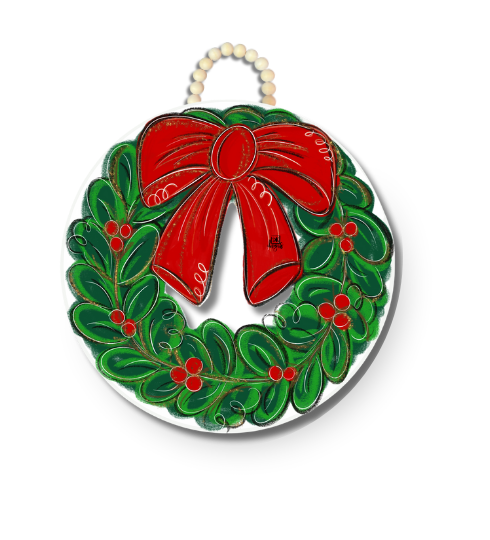 RED BOW CHRISTMAS WREATH DOOR HANGER