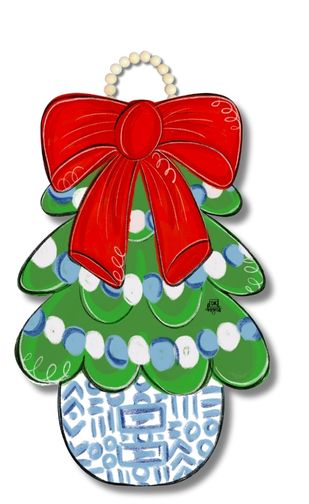 CHINOISERIE CHRISTMAS TREE TOPIARY DOOR HANGER
