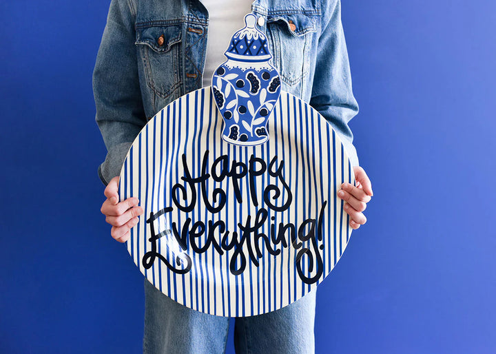 INDIGO SKINNY STRIPE BIG HAPPY EVERYTHING ROUND PLATTER