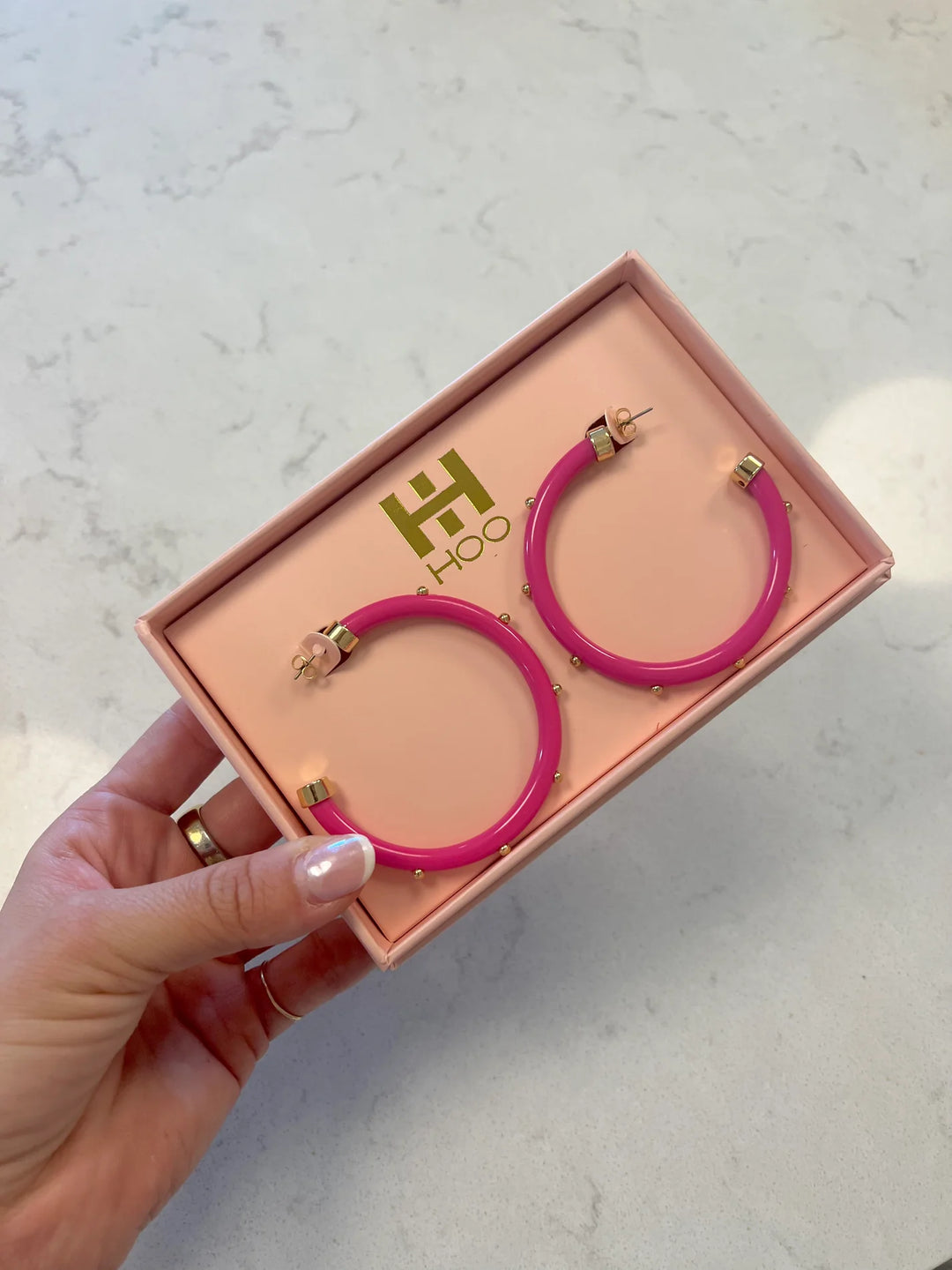 HOT PINK HOOPS WITH GOLD BALLS