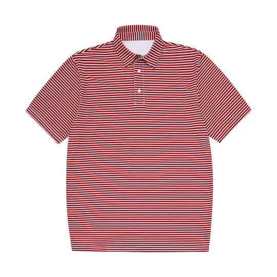 red black white striped polo on white background