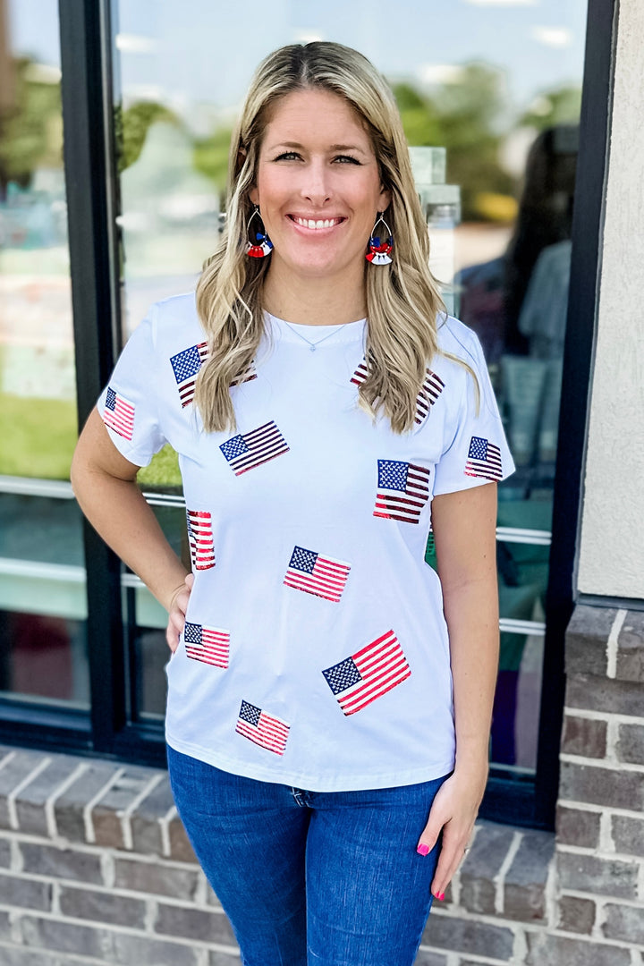 SEQUIN AMERICAN FLAG TEE