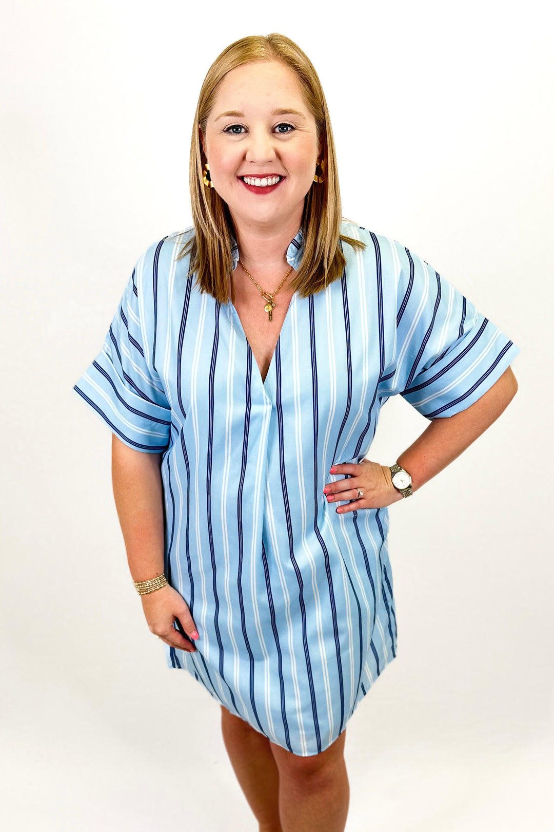 BLUE & NAVY STRIPE SHIFT DRESS