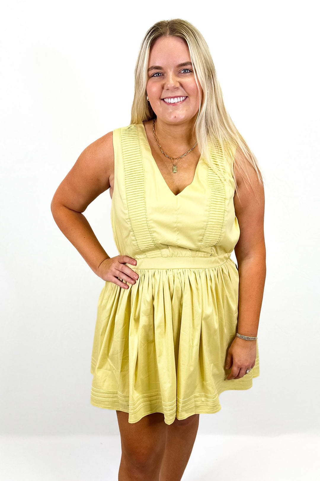 CITRON PINTUCK DETAIL POPLIN MINI DRESS
