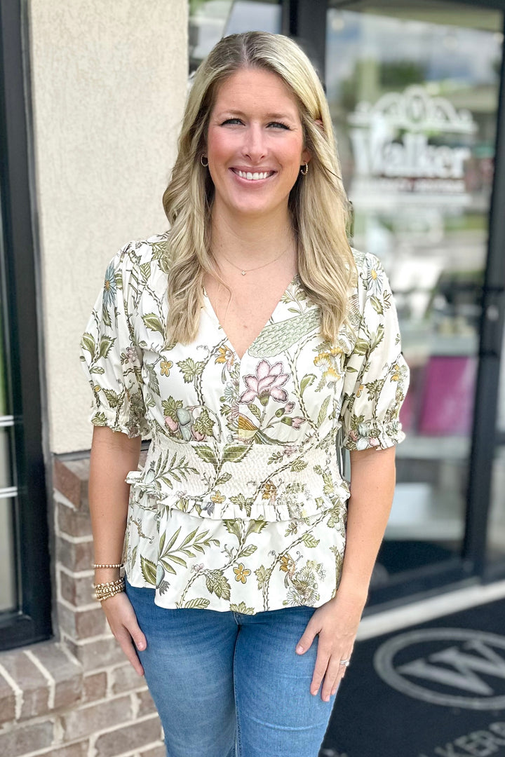 SPARTINA: ROSELYNN POPLIN BLOUSE | SUGAR MILL PEACOCK CREAM