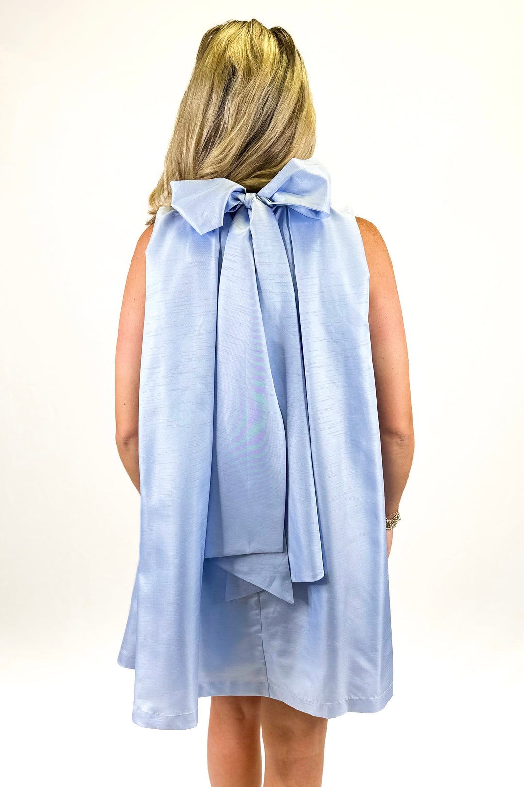 BABY BLUE TIE BACK SATIN A-LINE DRESS