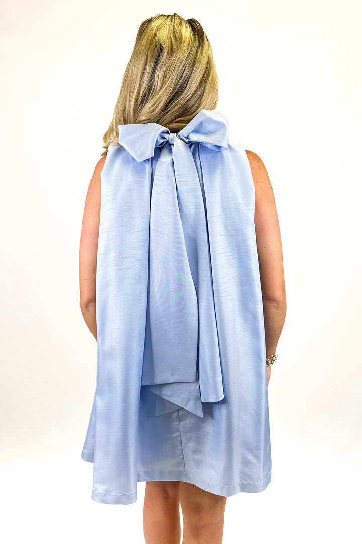 BABY BLUE TIE BACK SATIN A-LINE DRESS