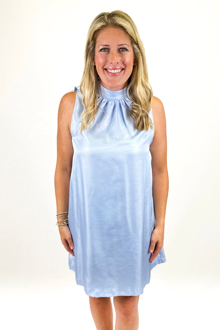 BABY BLUE TIE BACK SATIN A-LINE DRESS