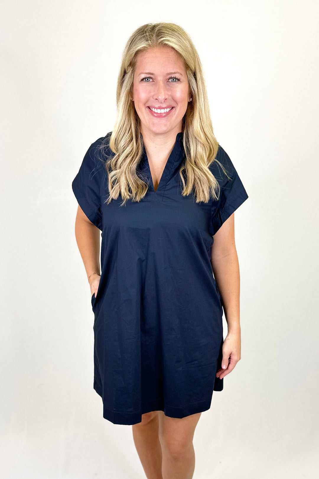 NAVY VNECK SHIFT DRESS