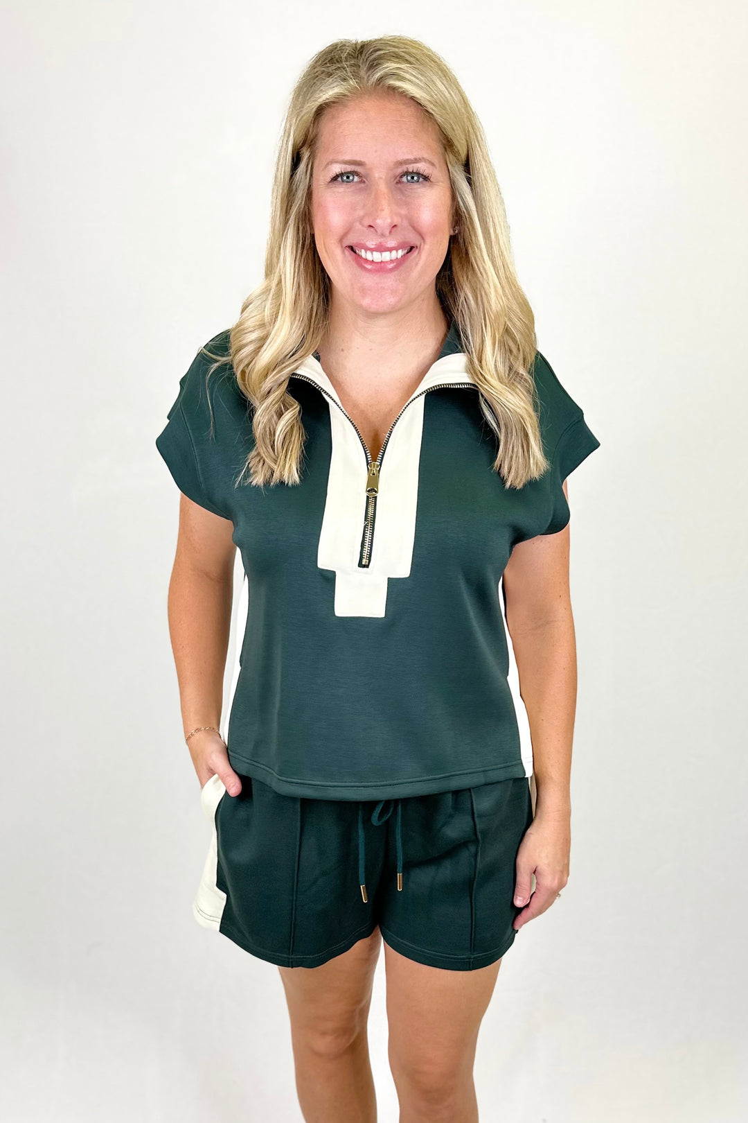 DARK GREEN & CREAM SHORTS SET