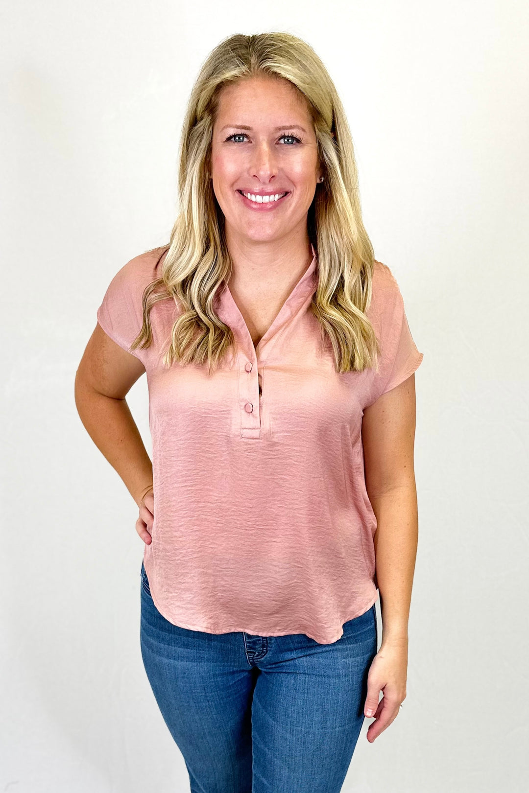 DUSTY PINK SILKY VNECK TOP