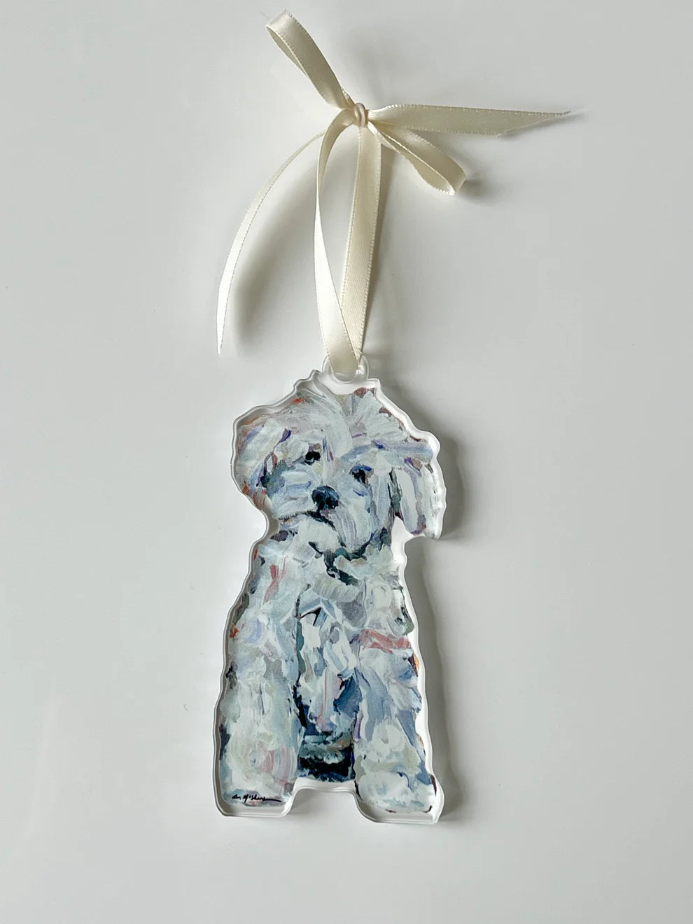 MALTIPOO WHITE ACRYLIC ORNAMENT