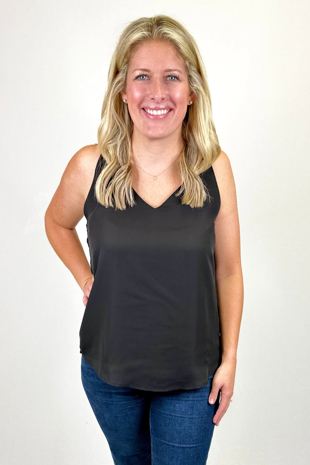 BLACK VNECK CHIFFON CAMI TANK
