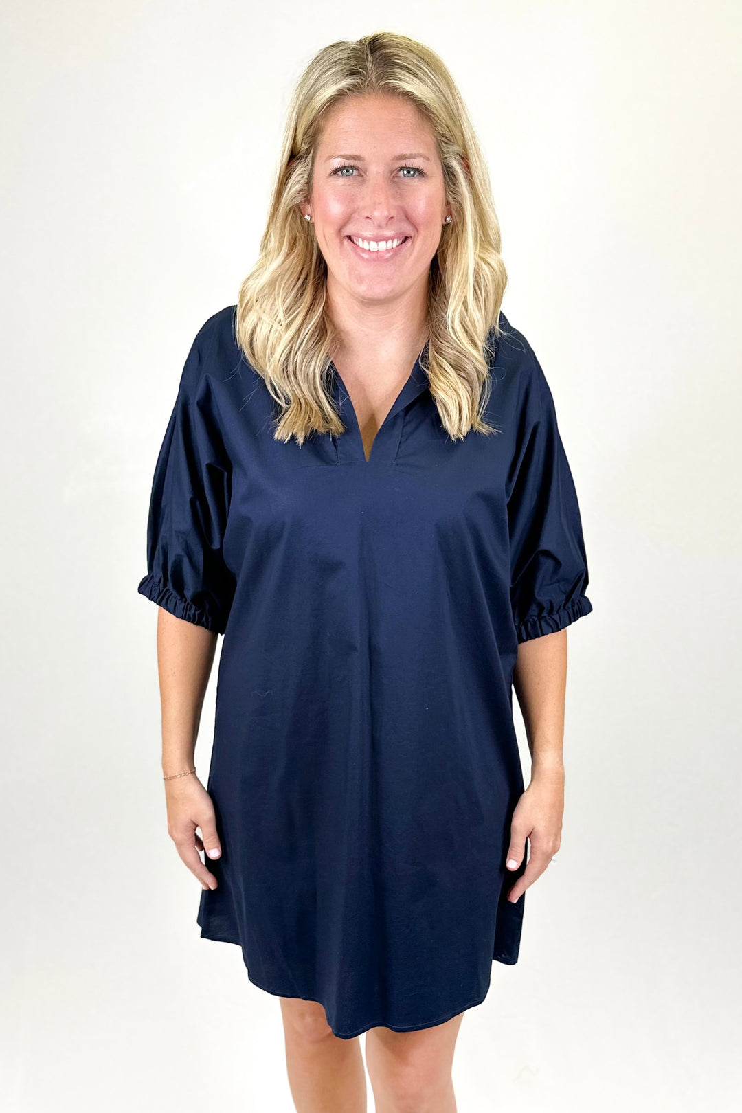 NAVY COLLAR DROP SHOULDER DRESS