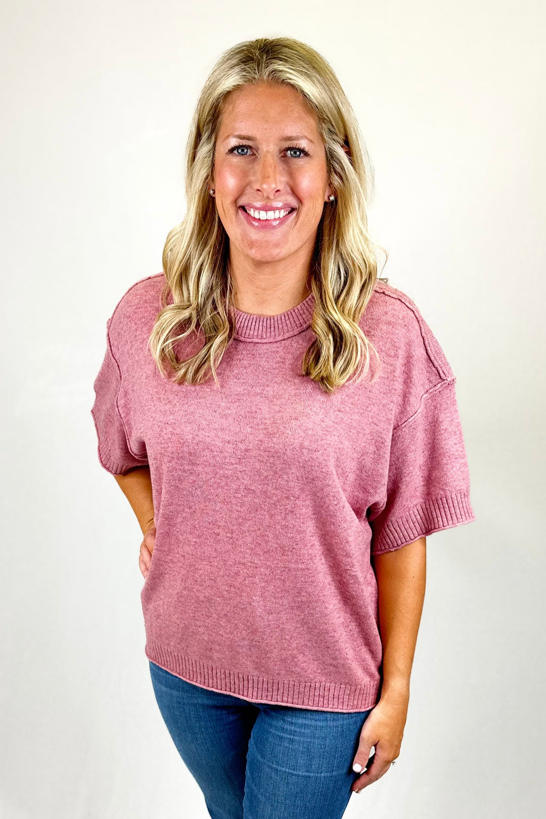 MAUVE SHORT SLEEVE SWEATER