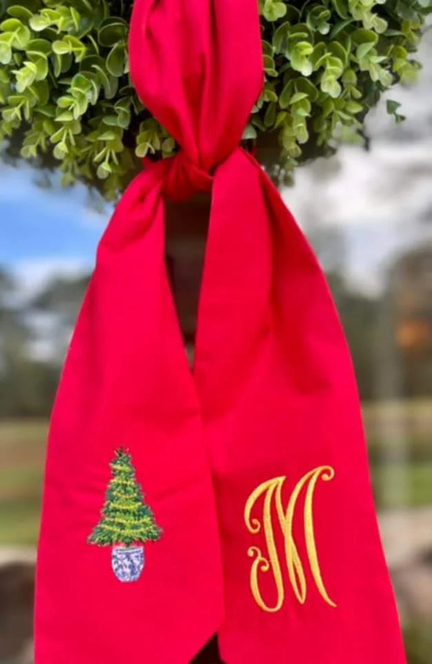 WREATH COTTON SATEEN RED SASH