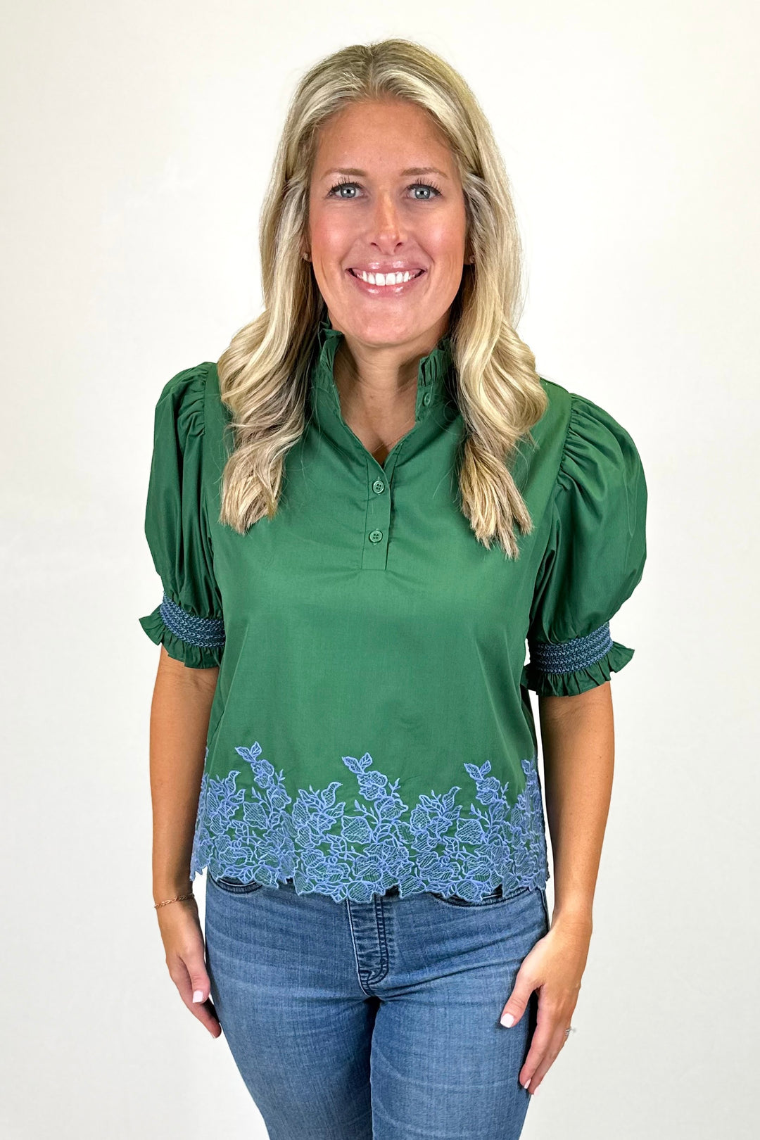 GREEN & BLUE LACE TRIM TOP
