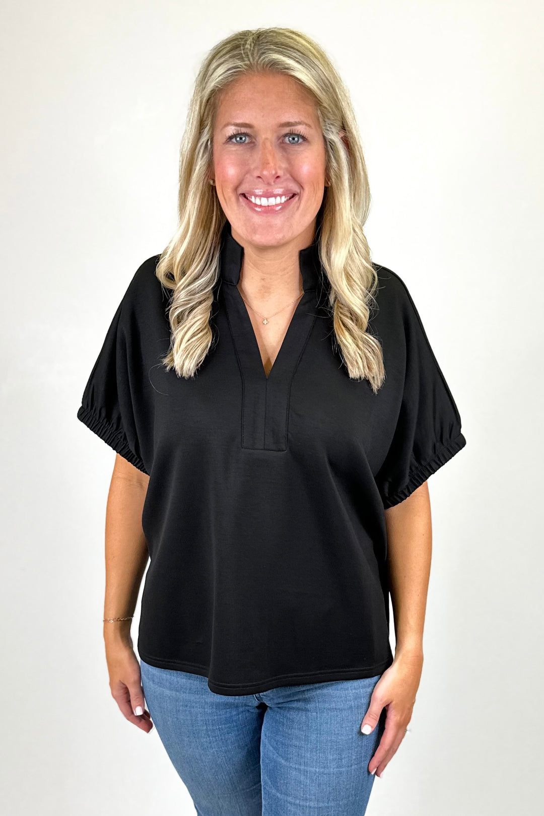 BLACK VNECK DOLMAN SLEEVE TOP