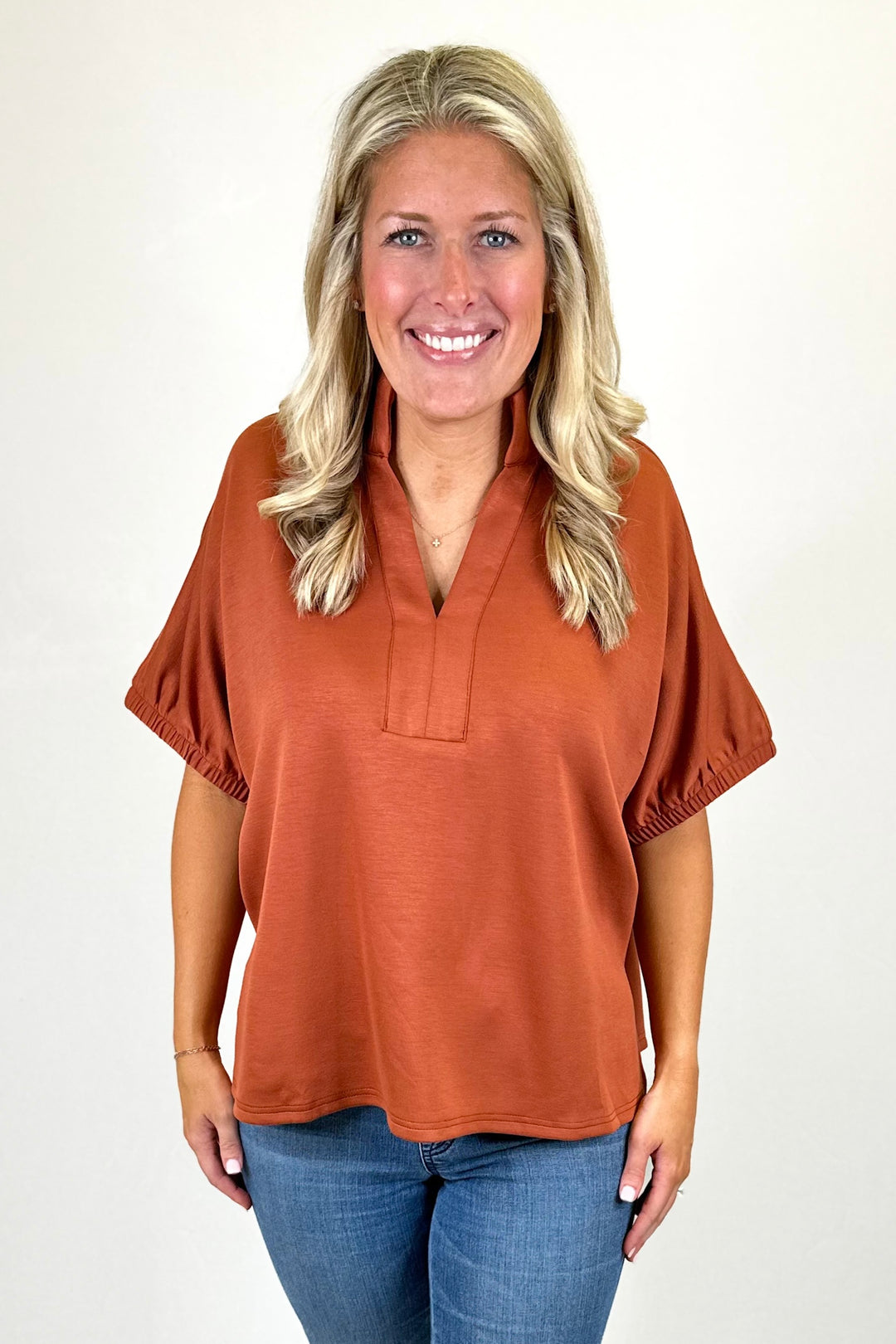 RUST VNECK DOLMAN SLEEVE TOP