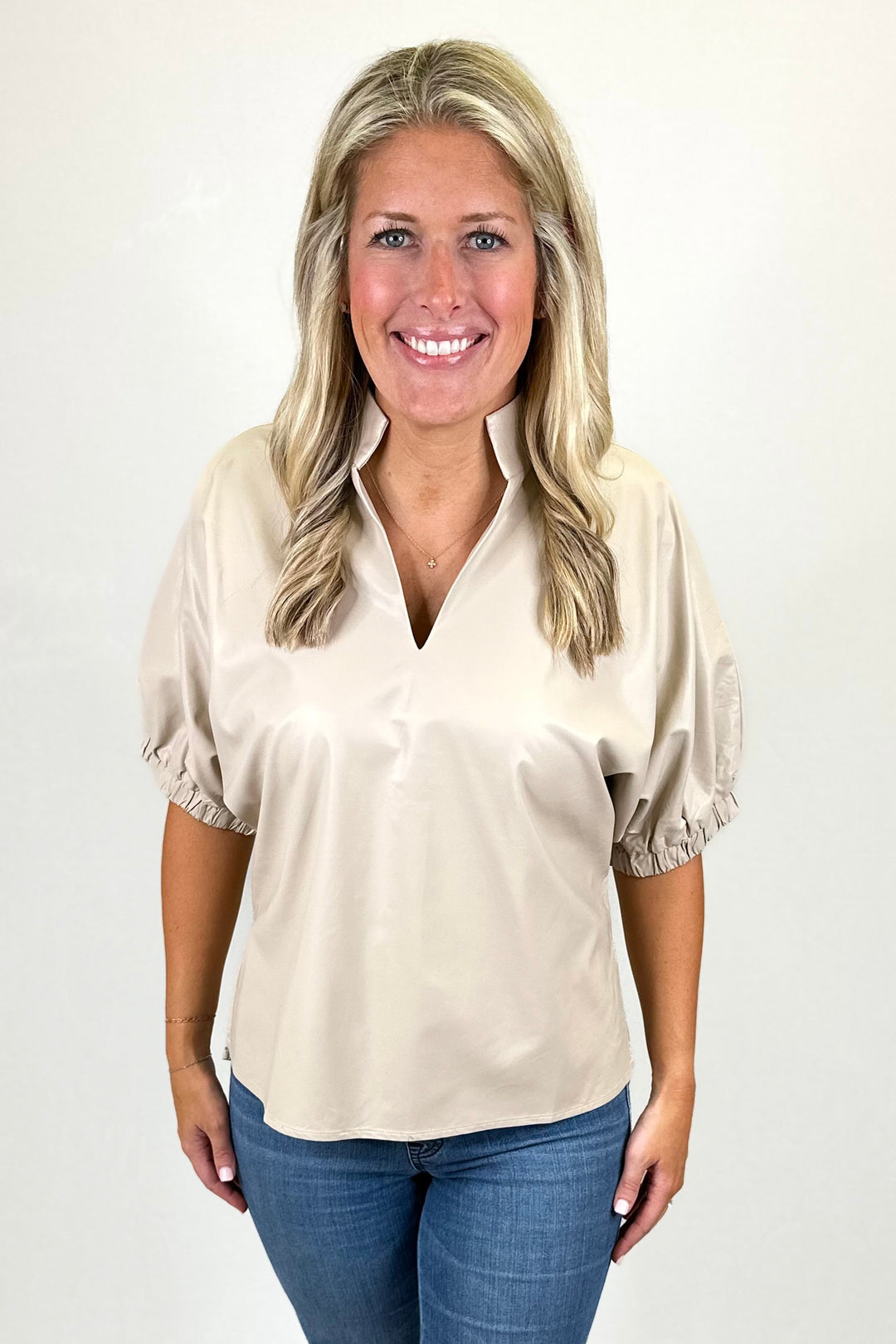 CREAM FAUX LEATHER DOLMAN SLEEVE TOP