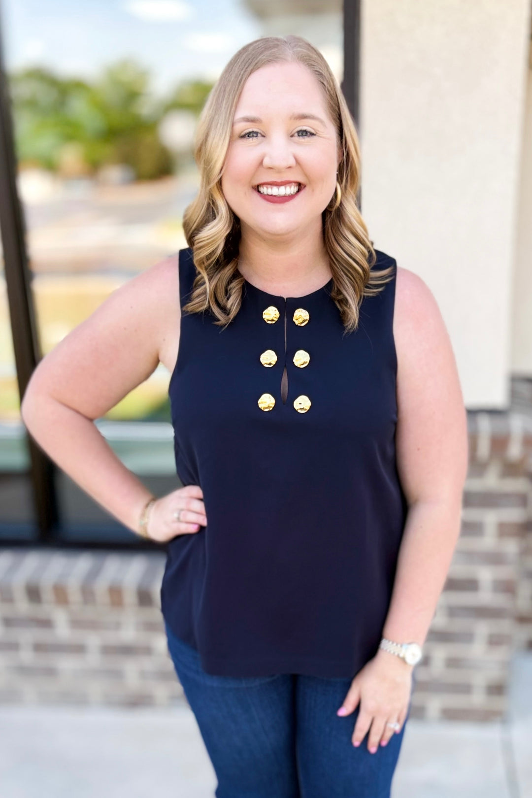 NAVY GOLD BUTTON TANK