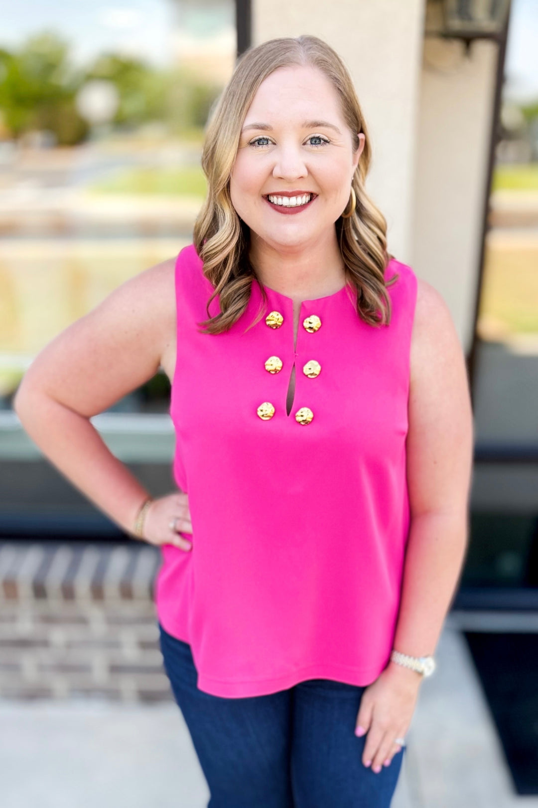 PINK GOLD BUTTON TANK